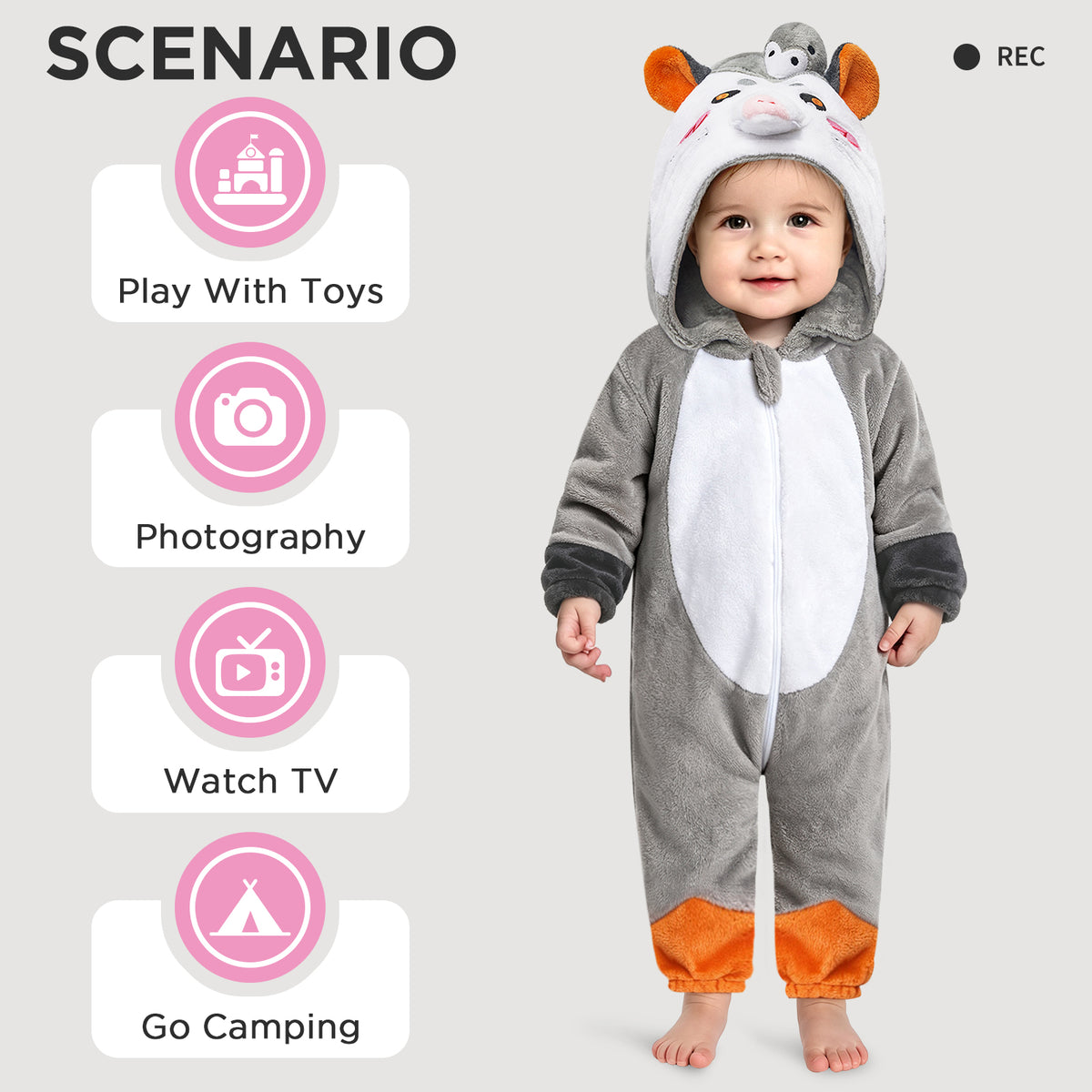 OLAOLA Baby Opossum Jumpsuit Pajamas Animal Onesie Toddler Romper Plush Dress Up Infant Outfits Halloween Suit