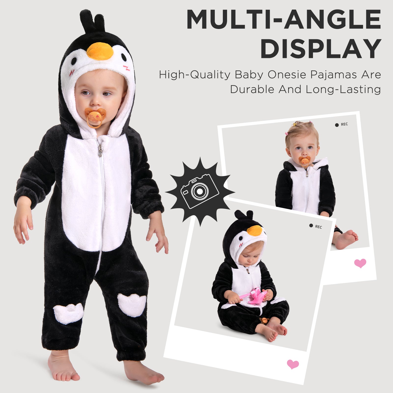 OLAOLA Baby Penguin Pajamas Animal Onesie Toddler Romper Plush Dress Up Infant Outfits Birthday Party Sleepwear