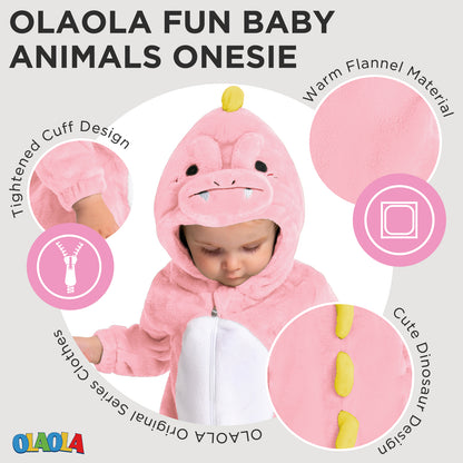OLAOLA Baby Pink Dinosaur Pajamas Animal Onesie Toddler Romper Plush Dress Up Infant Outfits Halloween Suit