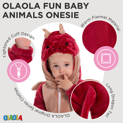 OLAOLA Baby Red Dragon Pajamas Animal Onesie Toddler Romper Plush Dress Up Infant Outfits Halloween Christmas Cosplay Costume