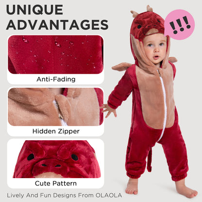 OLAOLA Baby Red Dragon Pajamas Animal Onesie Toddler Romper Plush Dress Up Infant Outfits Halloween Christmas Cosplay Costume