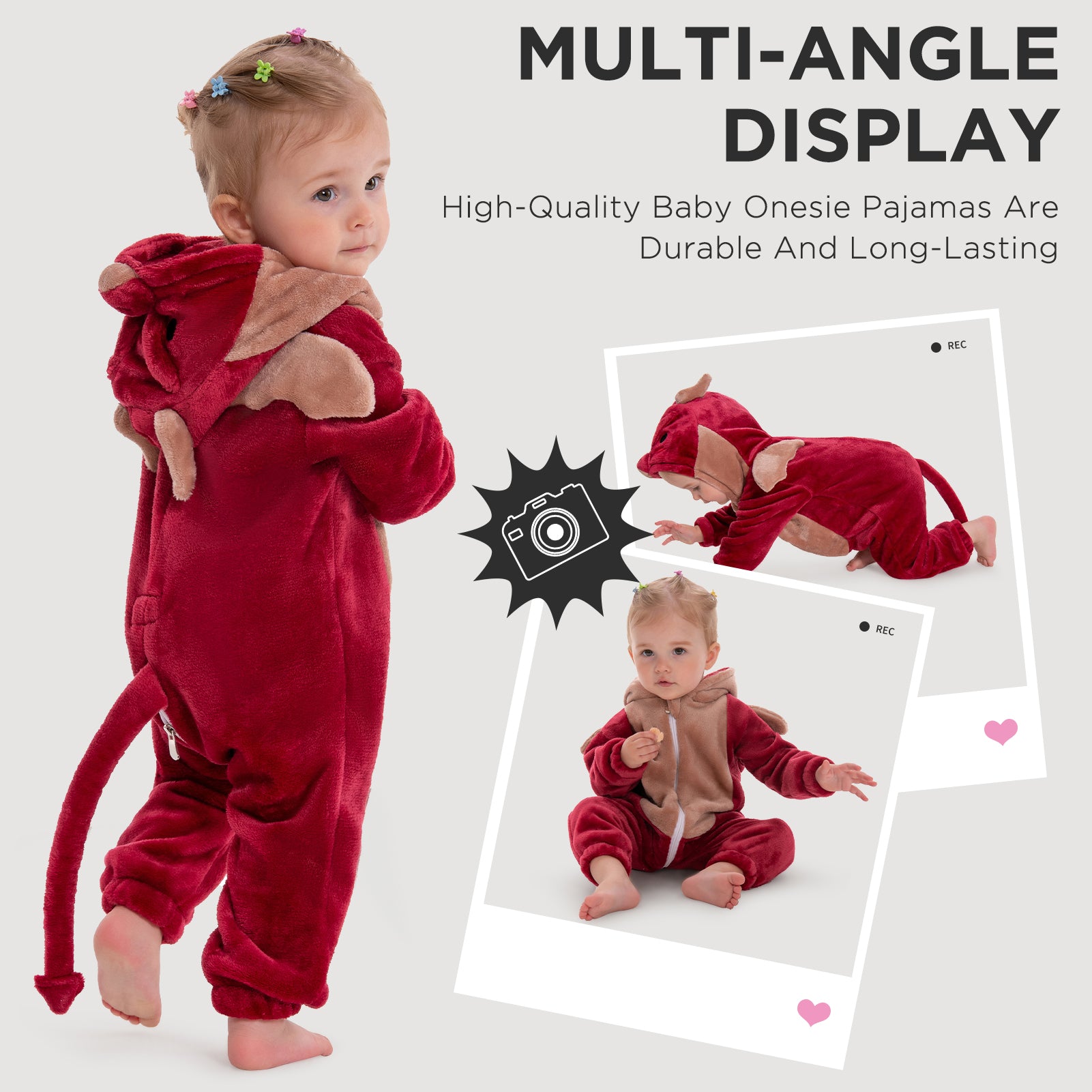 OLAOLA Baby Red Dragon Pajamas Animal Onesie Toddler Romper Plush Dress Up Infant Outfits Halloween Christmas Cosplay Costume