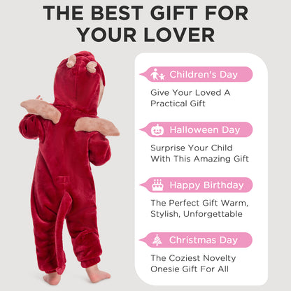 OLAOLA Baby Red Dragon Pajamas Animal Onesie Toddler Romper Plush Dress Up Infant Outfits Halloween Christmas Cosplay Costume