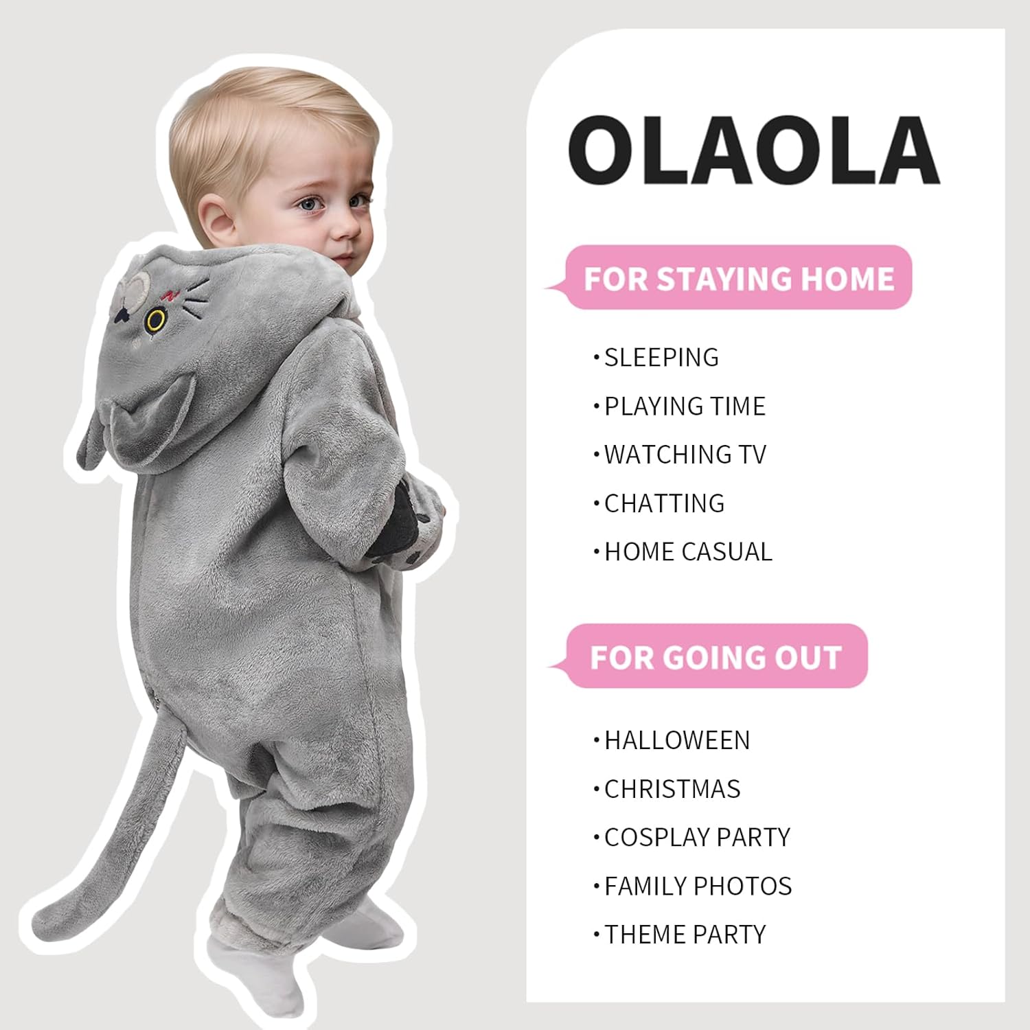 OLAOLA Baby's Cat Animal Onesie Plush Soft Flannel Warm Home Pet Pajamas One-Piece Sleepwear