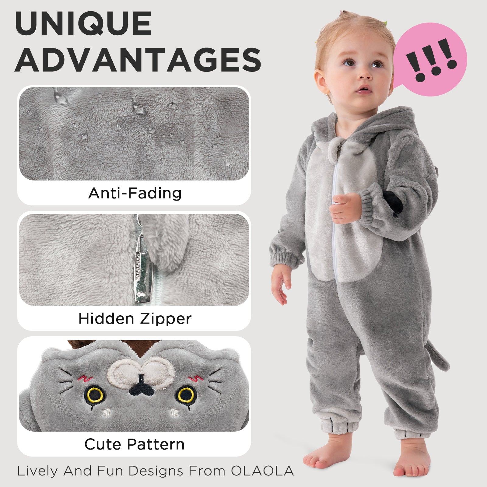 OLAOLA Baby's Cat Animal Onesie Plush Soft Flannel Warm Home Pet Pajamas One-Piece Sleepwear