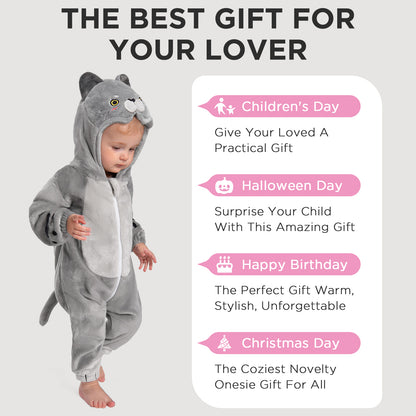 OLAOLA Baby's Cat Animal Onesie Plush Soft Flannel Warm Home Pet Pajamas One-Piece Sleepwear