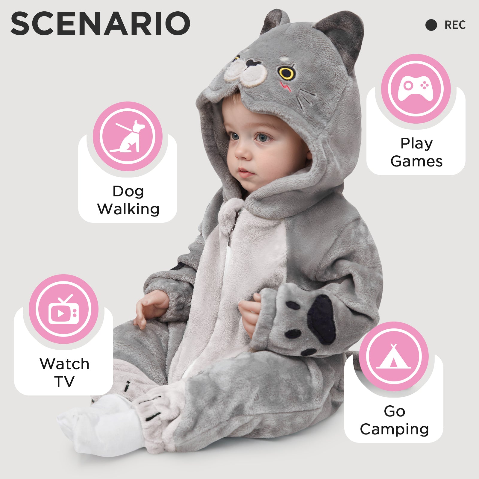 OLAOLA Baby's Cat Animal Onesie Plush Soft Flannel Warm Home Pet Pajamas One-Piece Sleepwear