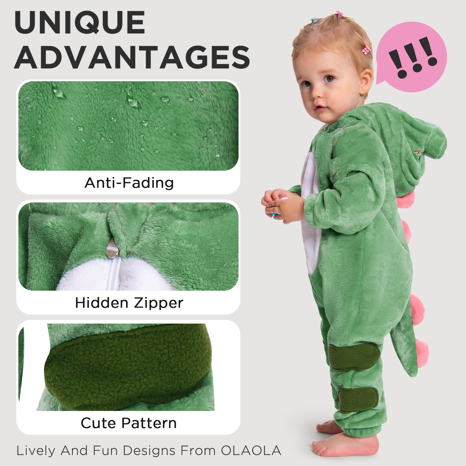 OLAOLA Baby's Dinosaur Animal Onesie Plush Soft Flannel Warm Home Pajamas One-Piece Sleepwear