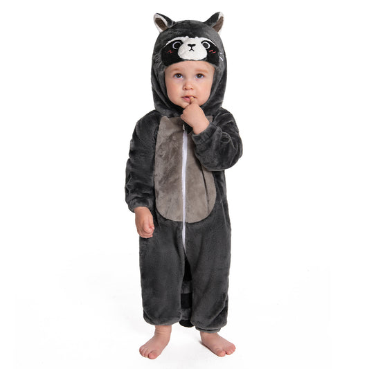 OLAOLA Baby's Raccoon Animal Onesie Plush Soft Flannel Toddler Romper Warm Home Pajamas One-Piece Sleepwear
