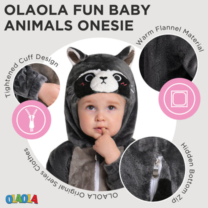 OLAOLA Baby's Raccoon Animal Onesie Plush Soft Flannel Toddler Romper Warm Home Pajamas One-Piece Sleepwear