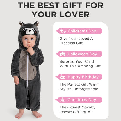 OLAOLA Baby's Raccoon Animal Onesie Plush Soft Flannel Toddler Romper Warm Home Pajamas One-Piece Sleepwear