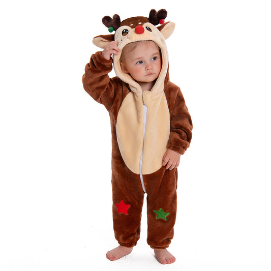 OLAOLA Baby's Reindeer Animal Onesie Christmas Plush Soft Flannel Warm Home Pajamas One-Piece Sleepwear