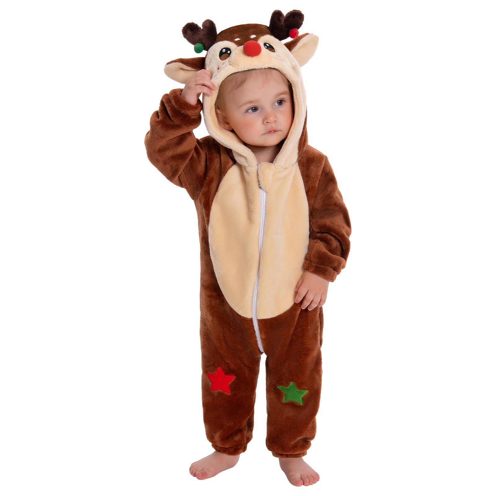 OLAOLA Baby's Reindeer Toddler Romper Animal Onesie Christmas Plush Soft Flannel Warm Home Pajamas One-Piece Sleepwear