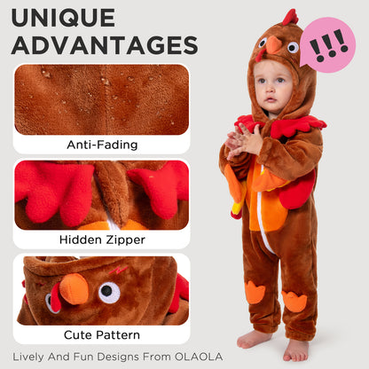 OLAOLA Baby's Turkey Animal Onesie Plush Soft Flannel Toddler Romper Warm Home Pajamas One-Piece Sleepwear