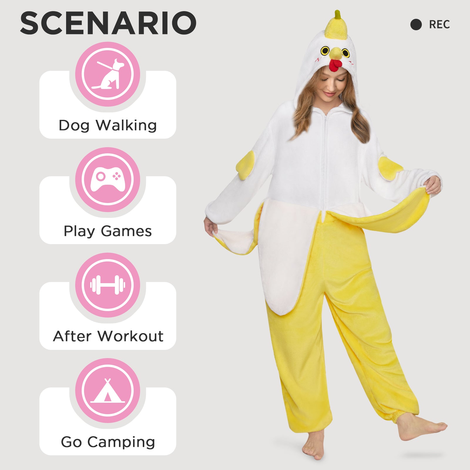 OLAOLA Banana Chicken Animal Onesie Cozy Flannel Pajamas Plush One Piece Cosplay Sleepwear Halloween Christmas Costume