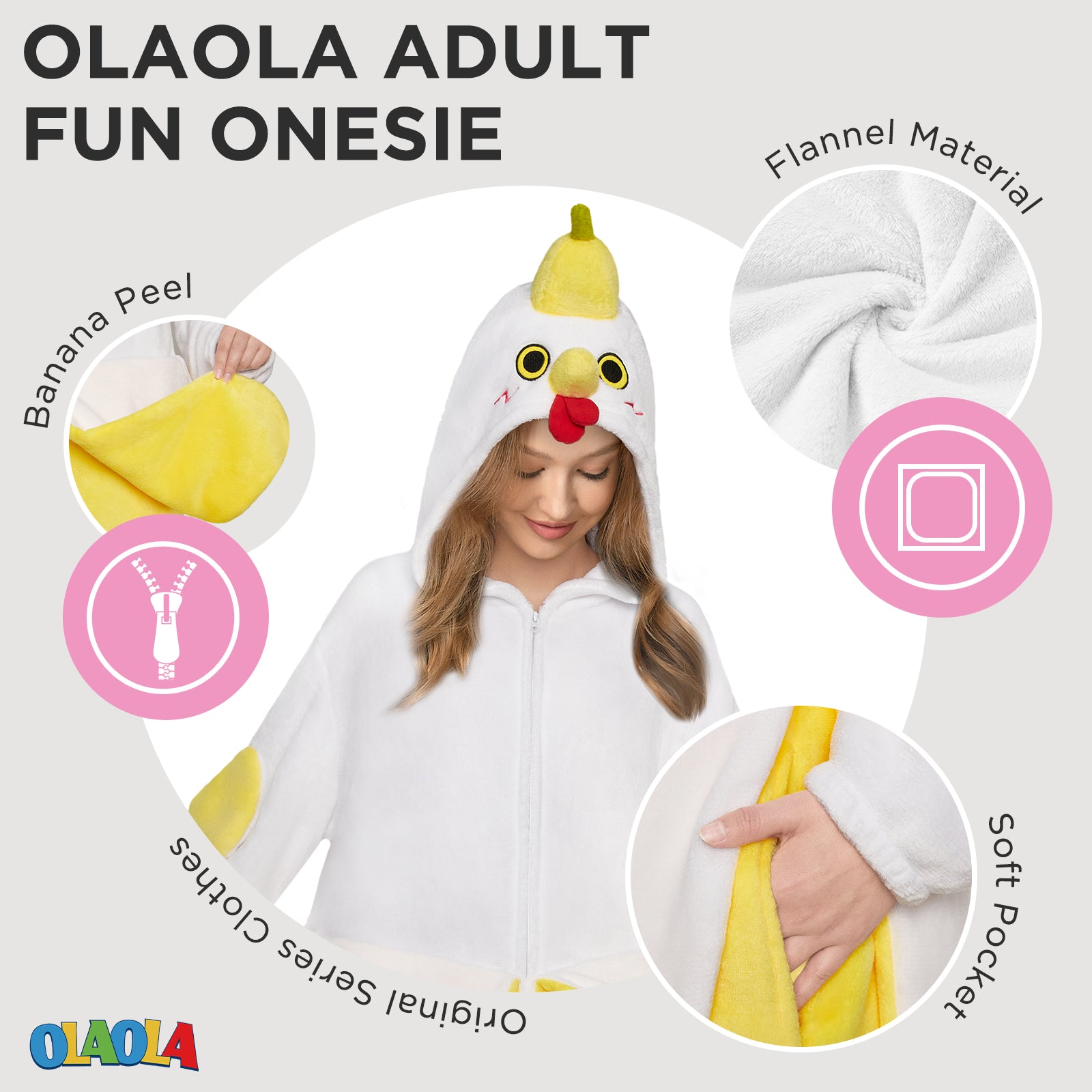 OLAOLA Banana Chicken Animal Onesie Cozy Flannel Pajamas Plush One Piece Cosplay Sleepwear Halloween Christmas Costume