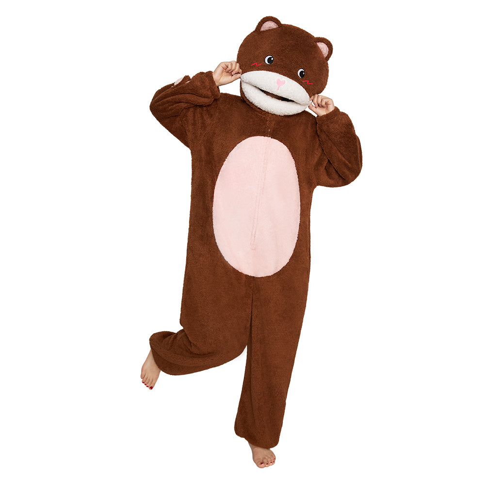OLAOLA Big Head Bear Animals Onesie Loungewear Unisex Adult One Piece Pajamas Halloween Costume
