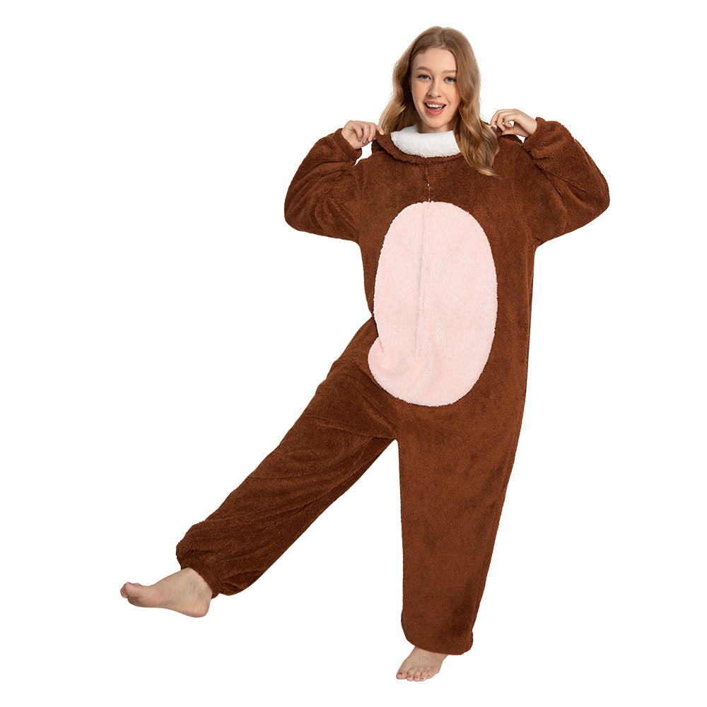 OLAOLA Big Head Bear Animals Onesie Loungewear Unisex Adult One Piece Pajamas Halloween Costume
