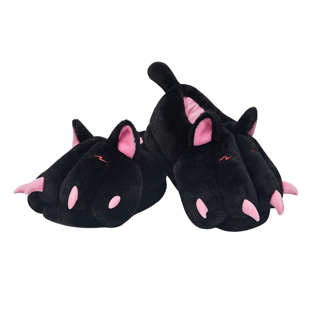 OLAOLA Black Cat Paw Slippers Warm Plush Animal Indoor Non-slip Home Fluffy Thick Bottom Shoes Gifts For Birthday Christmas