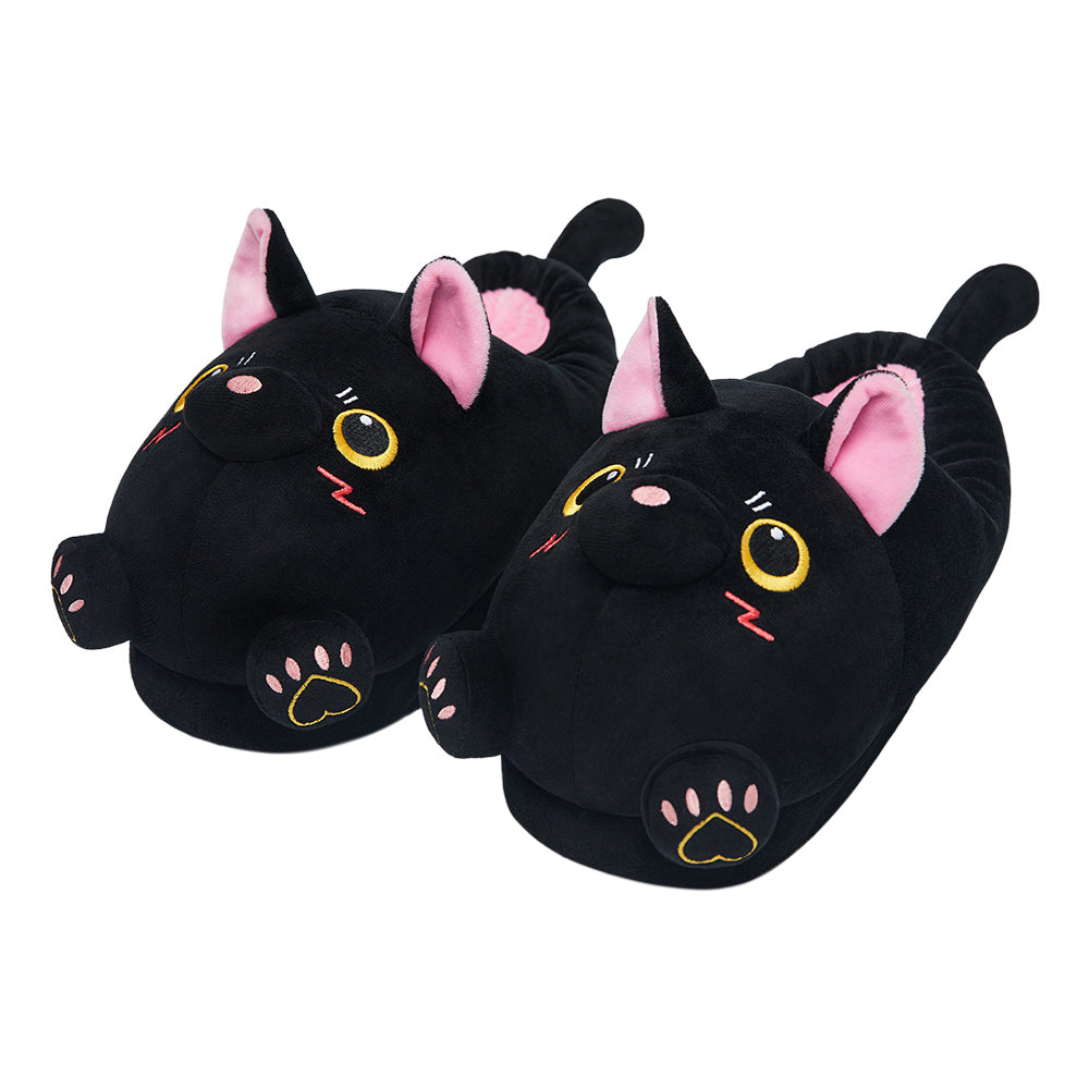 OLAOLA Black Cat Slippers Warm Plush Animal Indoor Non-slip Home Fluffy Thick Bottom Shoes Gifts