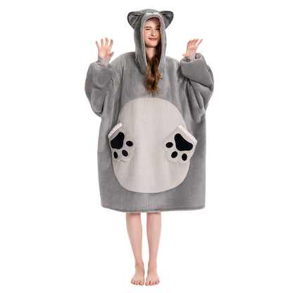 OLAOLA Blue Cat Wearable Blanket Hoodie Animals Onesie Oversized Soft Homwear With Pocket For Adult