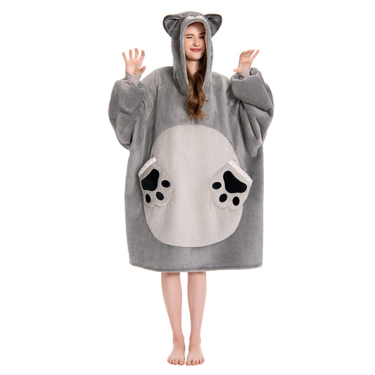 OLAOLA Blue Cat Wearable Blanket Hoodie Animals Onesie Oversized Soft Homwear With Pocket For Adult