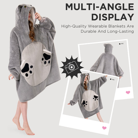 OLAOLA Blue Cat Wearable Blanket Hoodie Animals Onesie Oversized Soft Homwear With Pocket For Adult