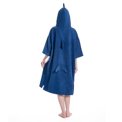 OLAOLA Blue Shark Surf Poncho Changing Towel Swim Robe Beach Towels Quick Dry Terry Cloth Cover-Up Hood