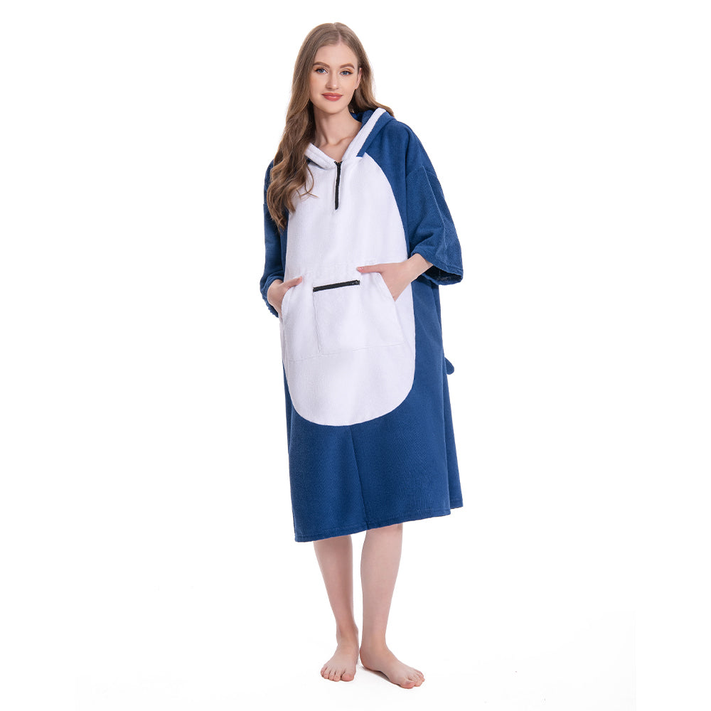 OLAOLA Blue Shark Surf Poncho Changing Towel Swim Robe Beach Towels Quick Dry Terry Cloth Cover-Up Hood