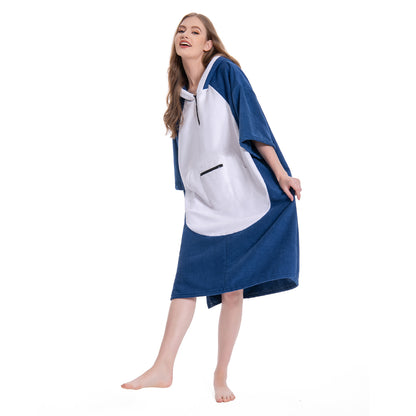 OLAOLA Blue Shark Surf Poncho Changing Towel Swim Robe Beach Towels Quick Dry Terry Cloth Cover-Up Hood