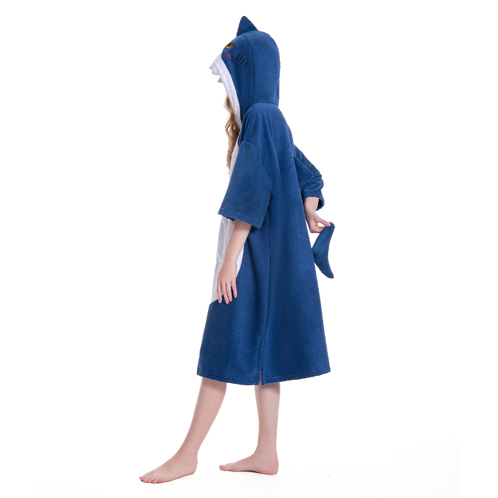 OLAOLA Blue Shark Surf Poncho Changing Towel Swim Robe Beach Towels Quick Dry Terry Cloth Cover-Up Hood
