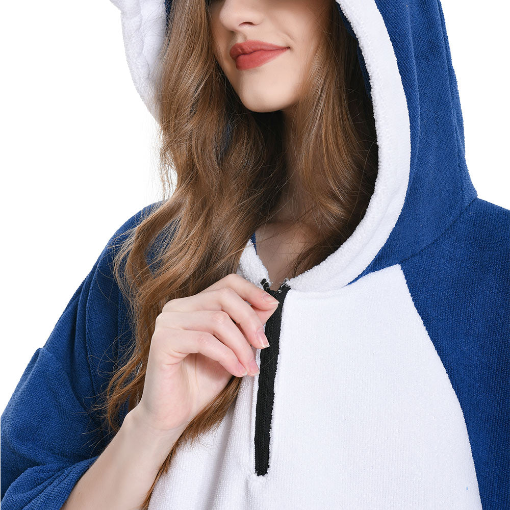 OLAOLA Blue Shark Surf Poncho Changing Towel Swim Robe Beach Towels Quick Dry Terry Cloth Cover-Up Hood