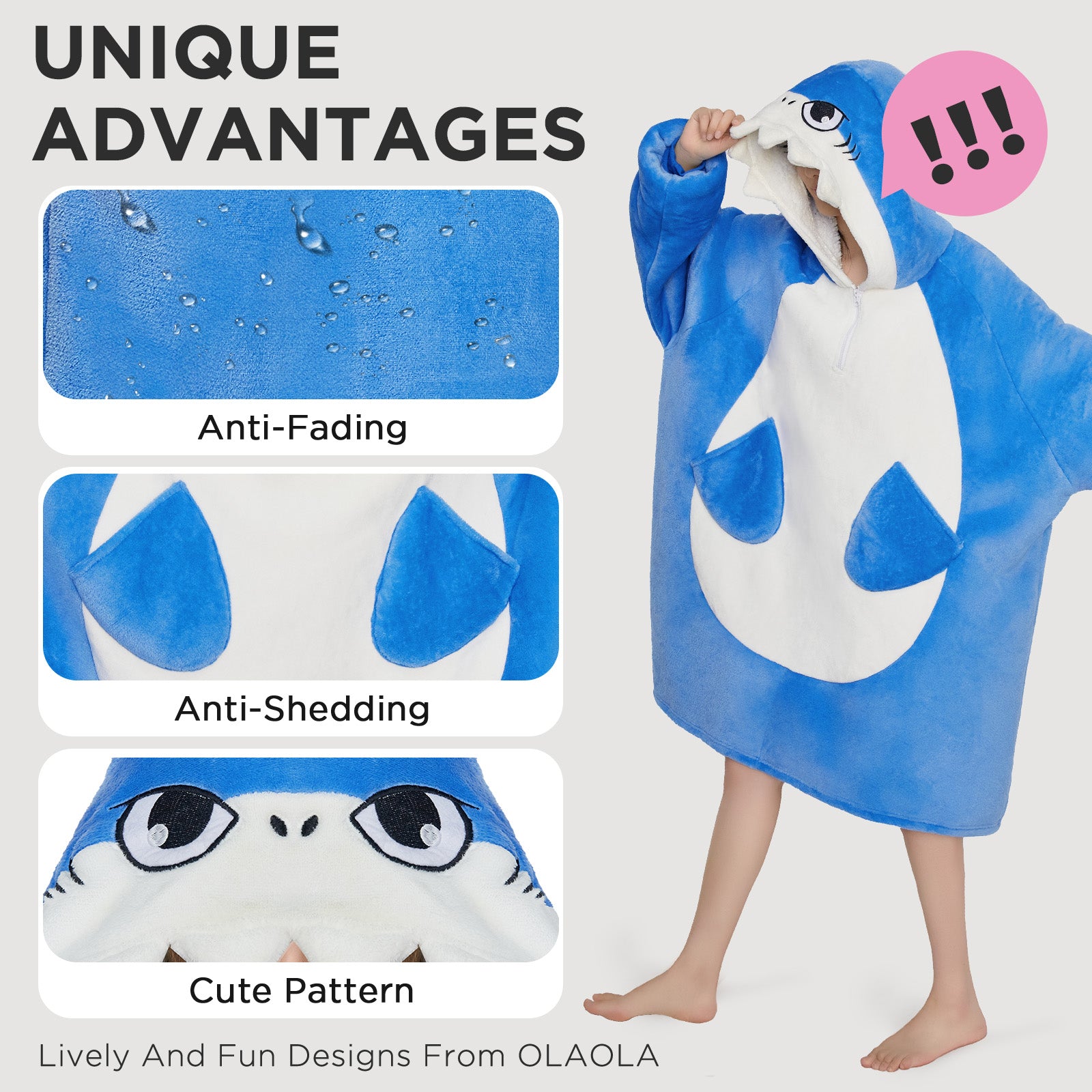 OLAOLA Blue Shark Wearable Blanket Hoodie for Adults Oversized Animal Hooded Blanket Soft Warm Cozy Sherpa Fleece Sweatshirt