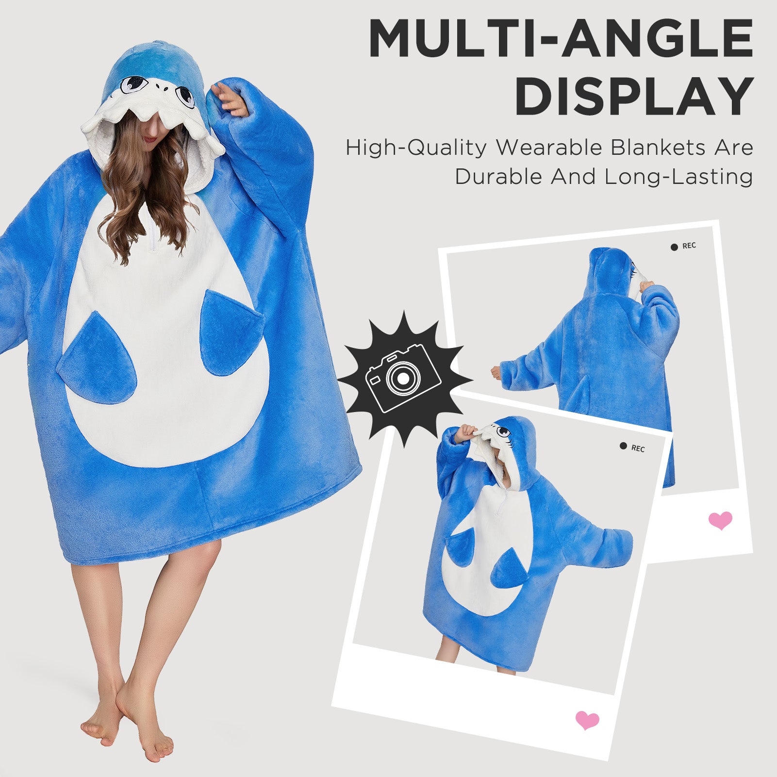 OLAOLA Blue Shark Wearable Blanket Hoodie for Adults Oversized Animal Hooded Blanket Soft Warm Cozy Sherpa Fleece Sweatshirt