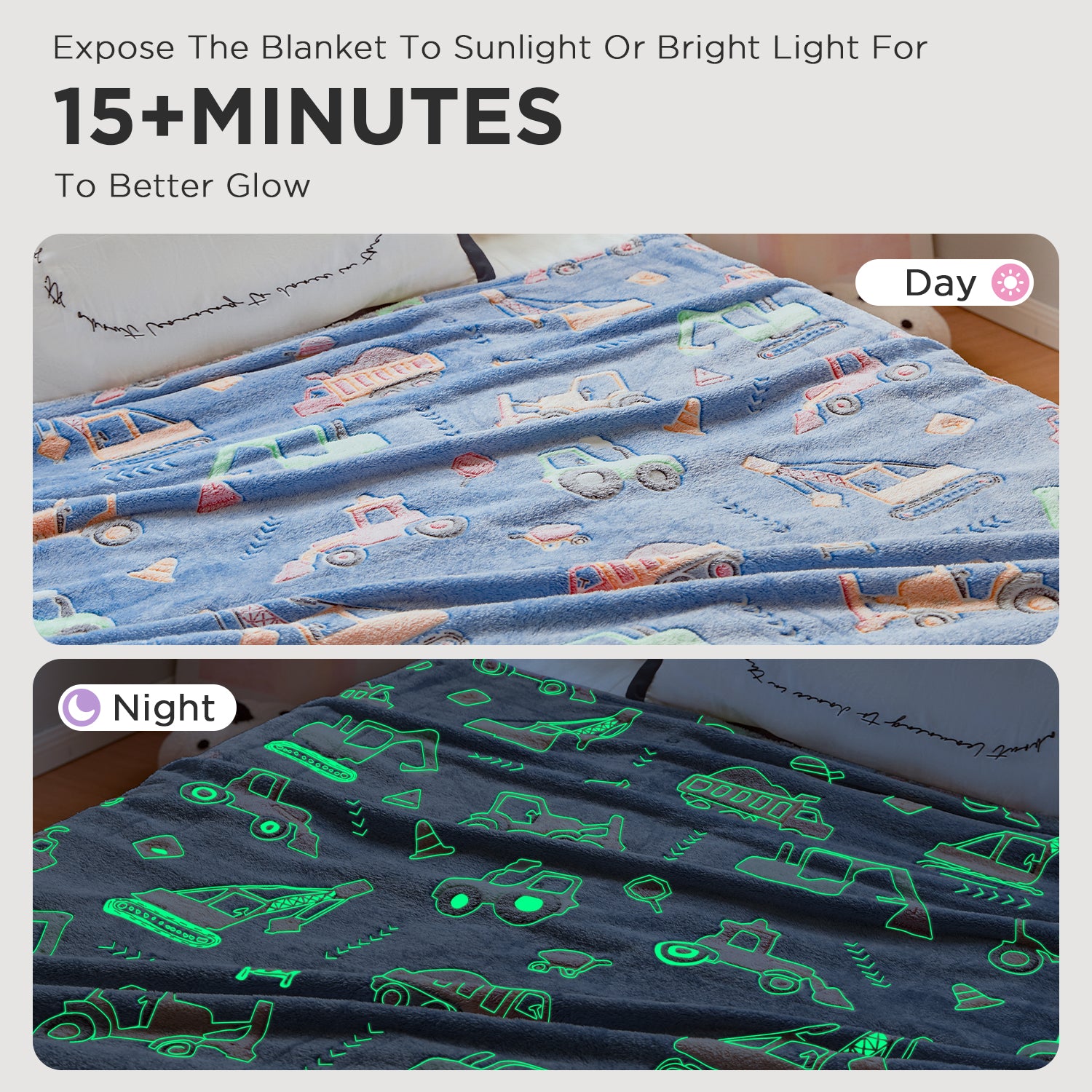 OLAOLA Blue Toy Car Blankets Soft Cozy Throw Warm Lightweight Glow In The Dark Flannel Blanket For Couch Bed Sofa Magical Decor