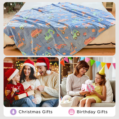OLAOLA Blue Toy Car Blankets Soft Cozy Throw Warm Lightweight Glow In The Dark Flannel Blanket For Couch Bed Sofa Magical Decor