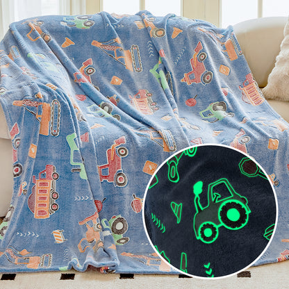 OLAOLA Blue Toy Car Blankets Soft Cozy Throw Warm Lightweight Glow In The Dark Flannel Blanket For Couch Bed Sofa Magical Decor