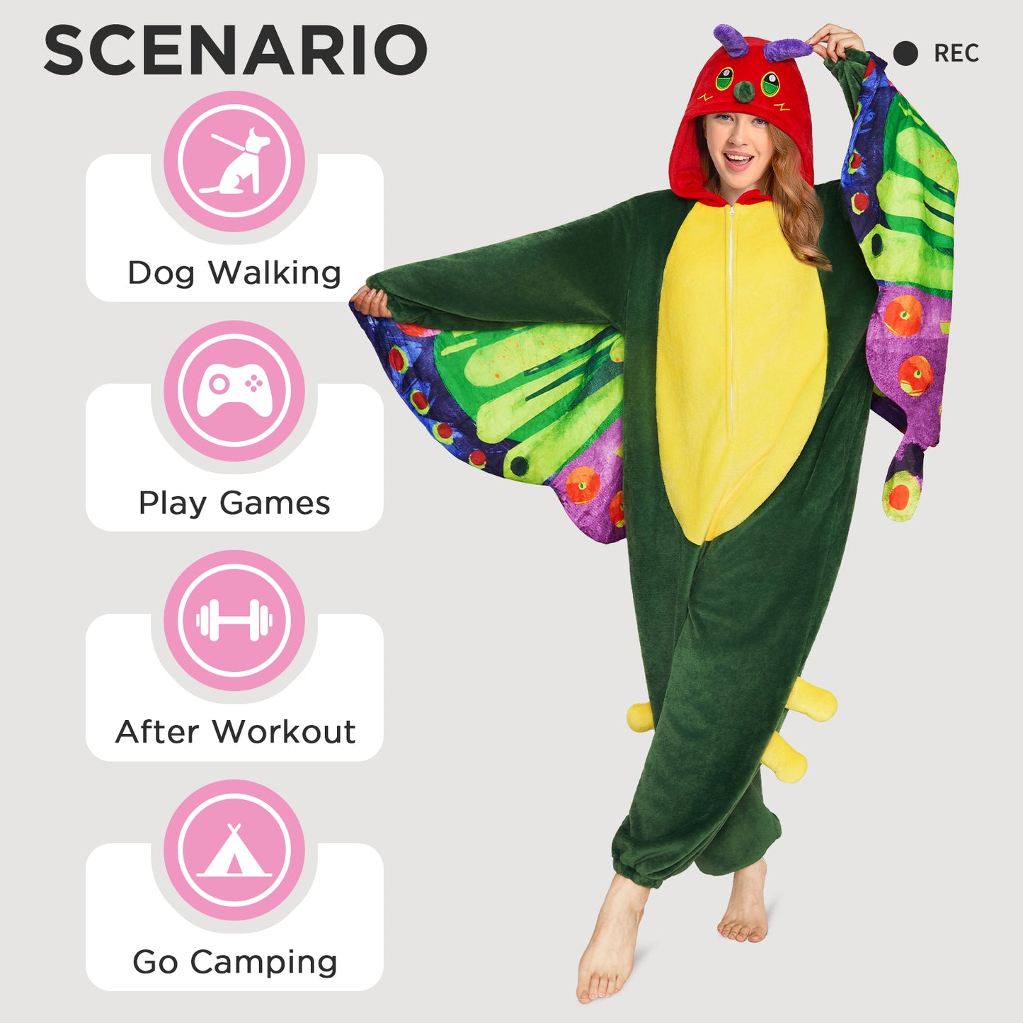 OLAOLA Butterfly Pajamas Animals Onesie Plush Warm Home One Piece For Adult Unisex Halloween Costume