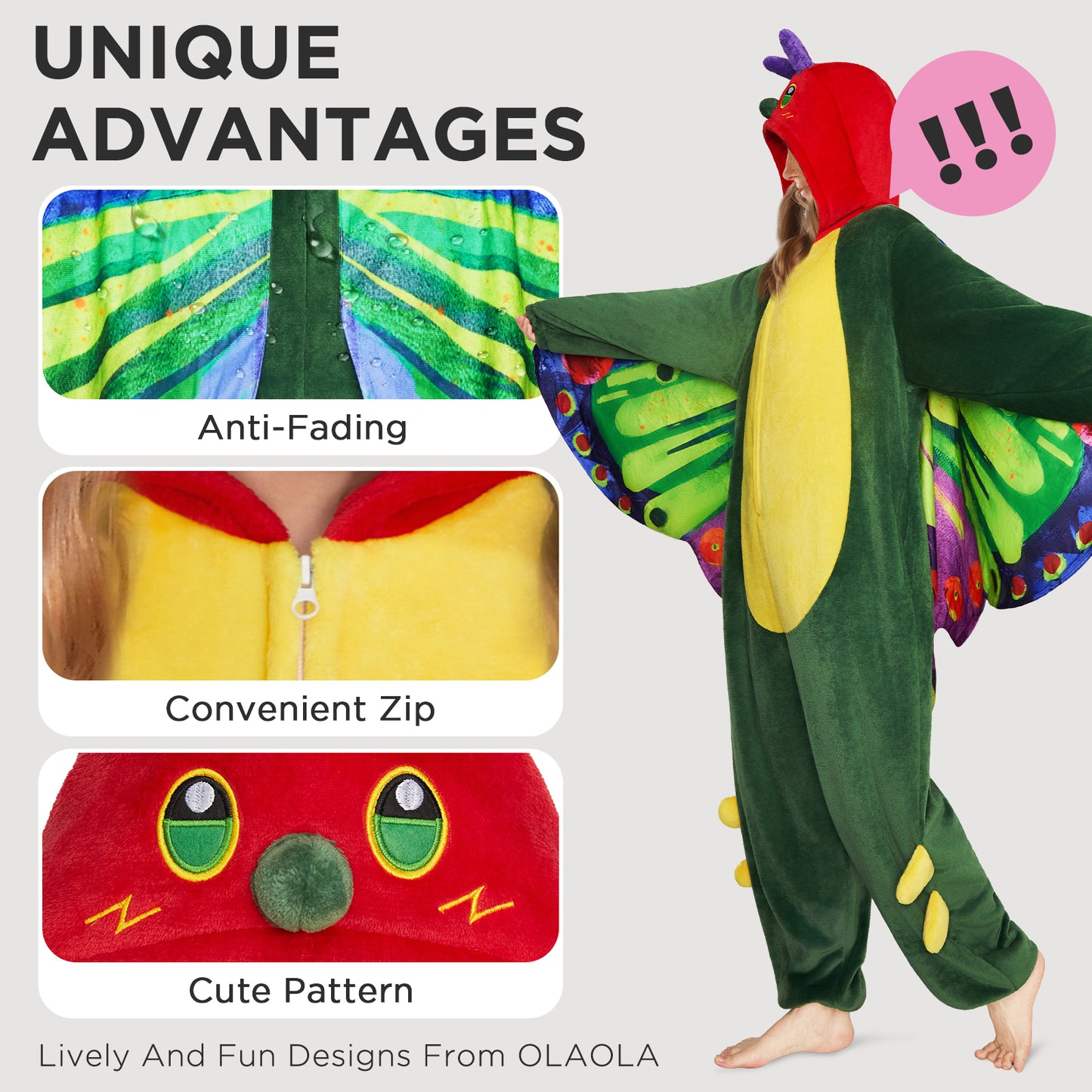 OLAOLA Butterfly Pajamas Animals Onesie Plush Warm Home One Piece For Adult Unisex Halloween Costume