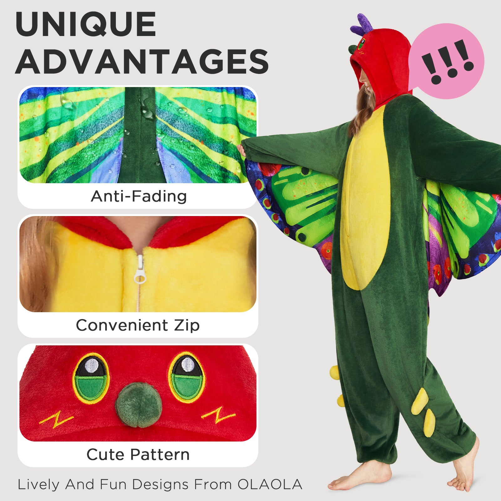 OLAOLA Butterfly Pajamas Animals Onesie Plush Warm Home One Piece For Adult Unisex Halloween Costume