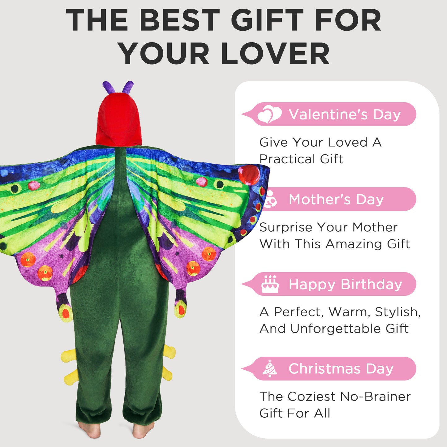 OLAOLA Butterfly Pajamas Animals Onesie Plush Warm Home One Piece For Adult Unisex Halloween Costume