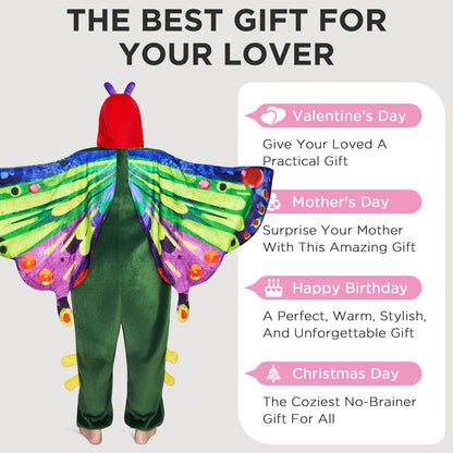 OLAOLA Butterfly Pajamas Animals Onesie Plush Warm Home One Piece For Adult Unisex Halloween Costume