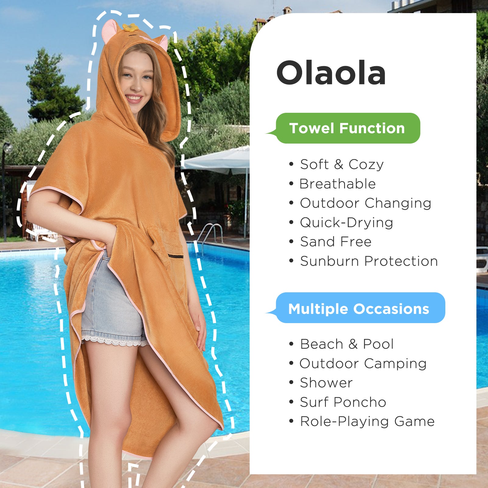 OLAOLA Capybara Beach Towels Surf Poncho Changing Towel Swim Robe With Pocket Plus Size Quick Dry Terry Cloth Cover-Up Hood