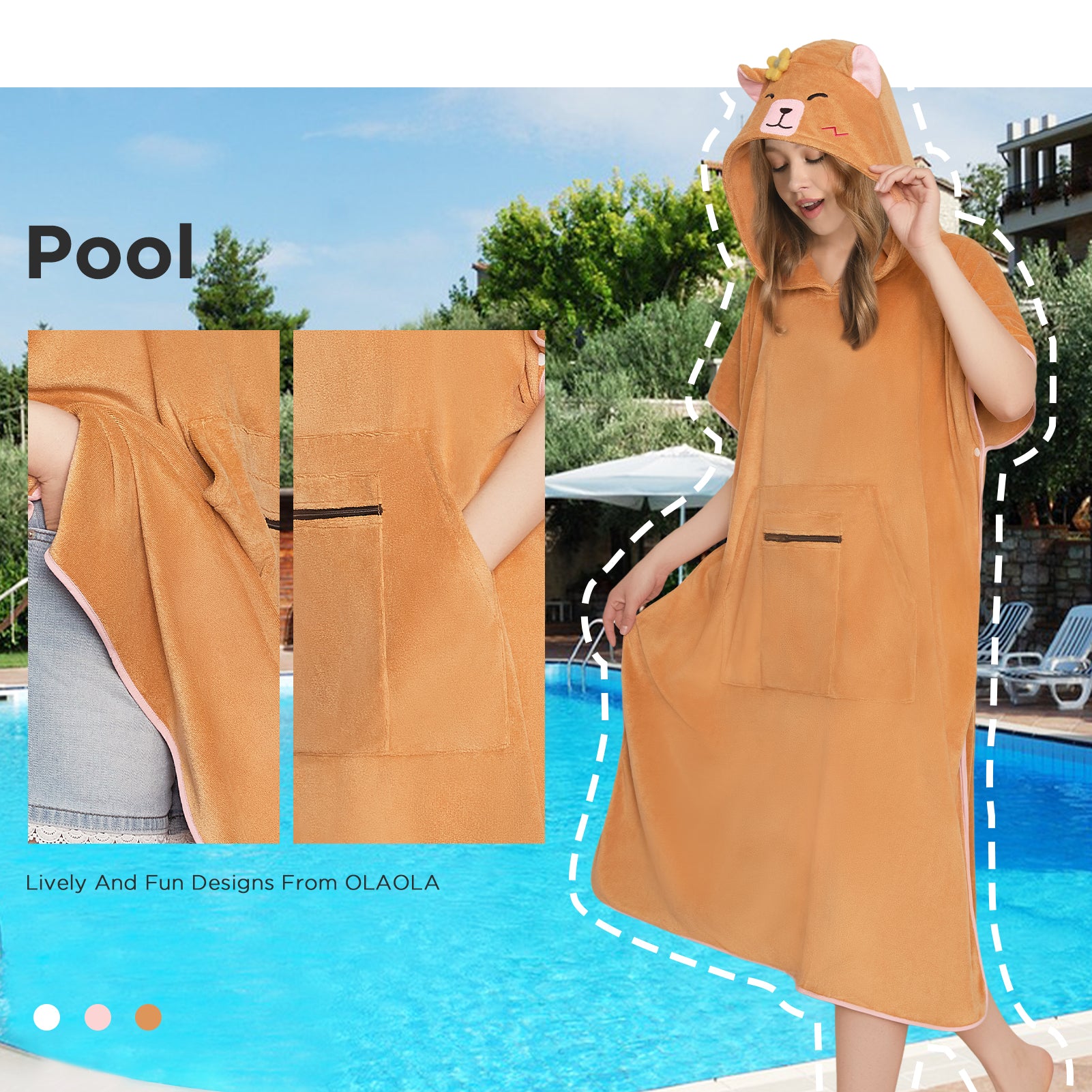 OLAOLA Capybara Beach Towels Surf Poncho Changing Towel Swim Robe With Pocket Plus Size Quick Dry Terry Cloth Cover-Up Hood