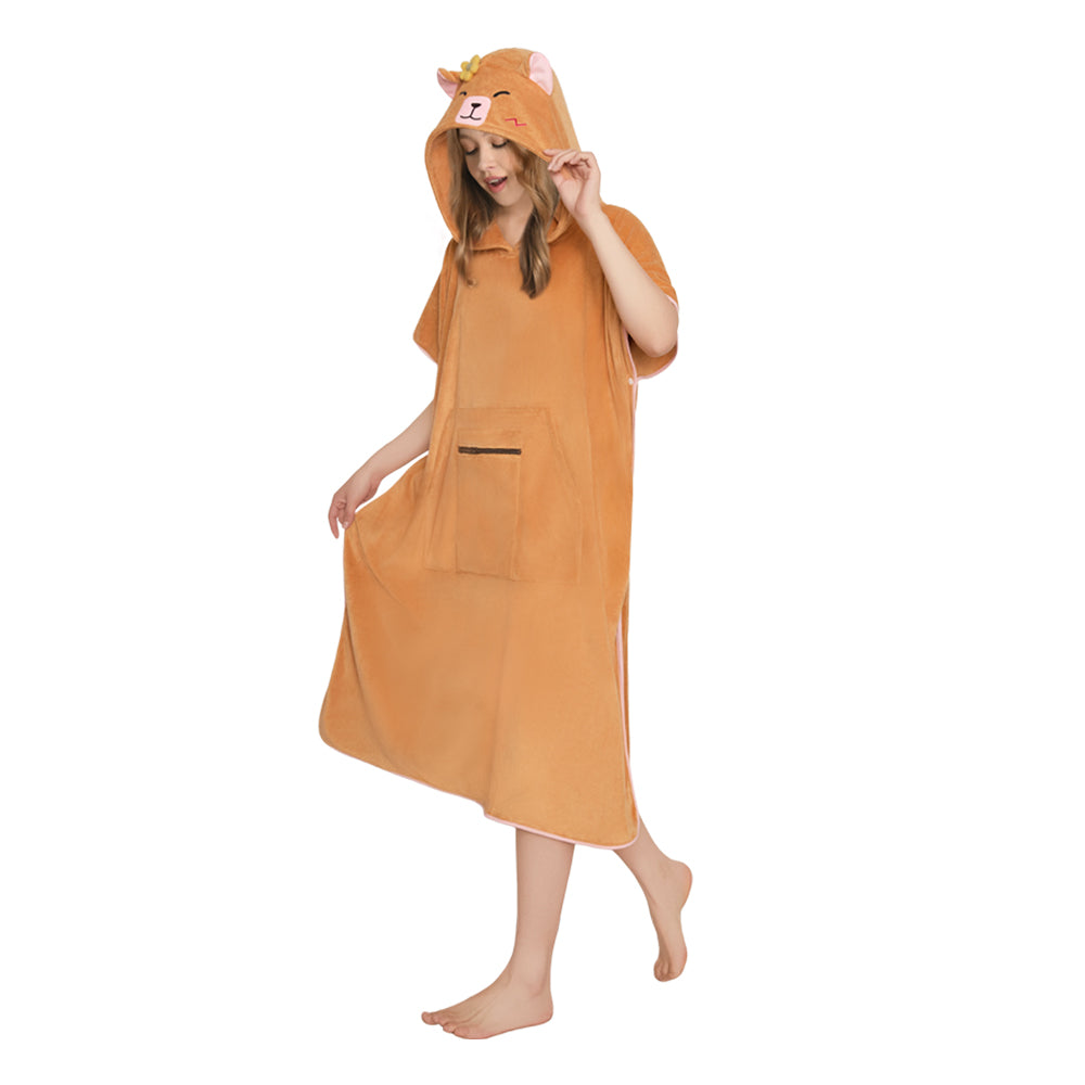 OLAOLA Capybara Beach Towels Surf Poncho Changing Towel Swim Robe With Pocket Plus Size Quick Dry Terry Cloth Cover-Up Hood