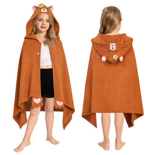 OLAOLA Capybara Hooded Towel Soft Thick Bath Beach Towel Absorbent Toddler Bath Towel Wrap Swim Pool Towels Poncho For 3-12 Years Kids
