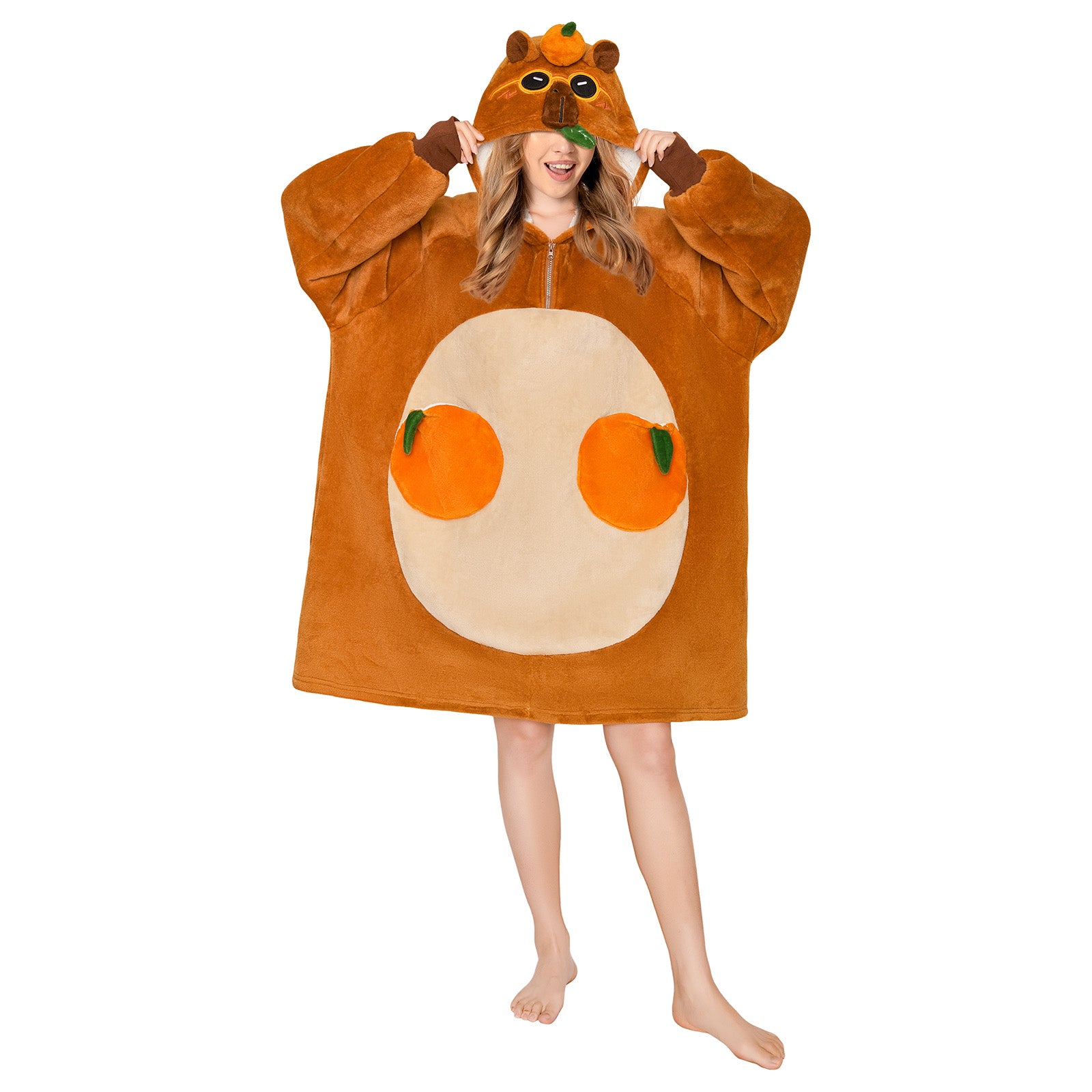 OLAOLA Capybara Wearable Blanket Hoodie For Adult Oversized Animal Onesie Hooded Blanket Soft Warm Cozy Sherpa Fleece Sweatshirt