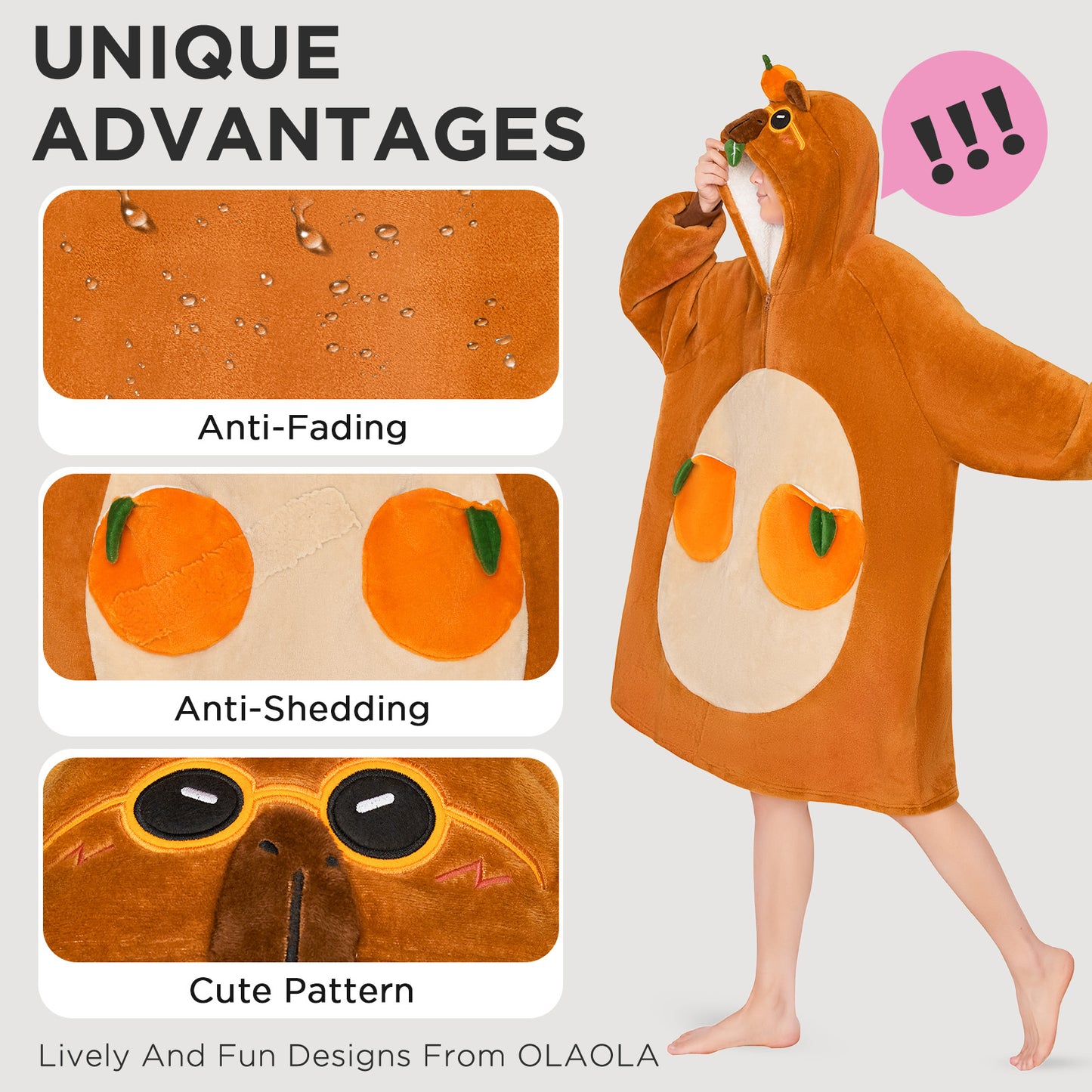 OLAOLA Capybara Wearable Blanket Hoodie For Adult Oversized Animal Onesie Hooded Blanket Soft Warm Cozy Sherpa Fleece Sweatshirt