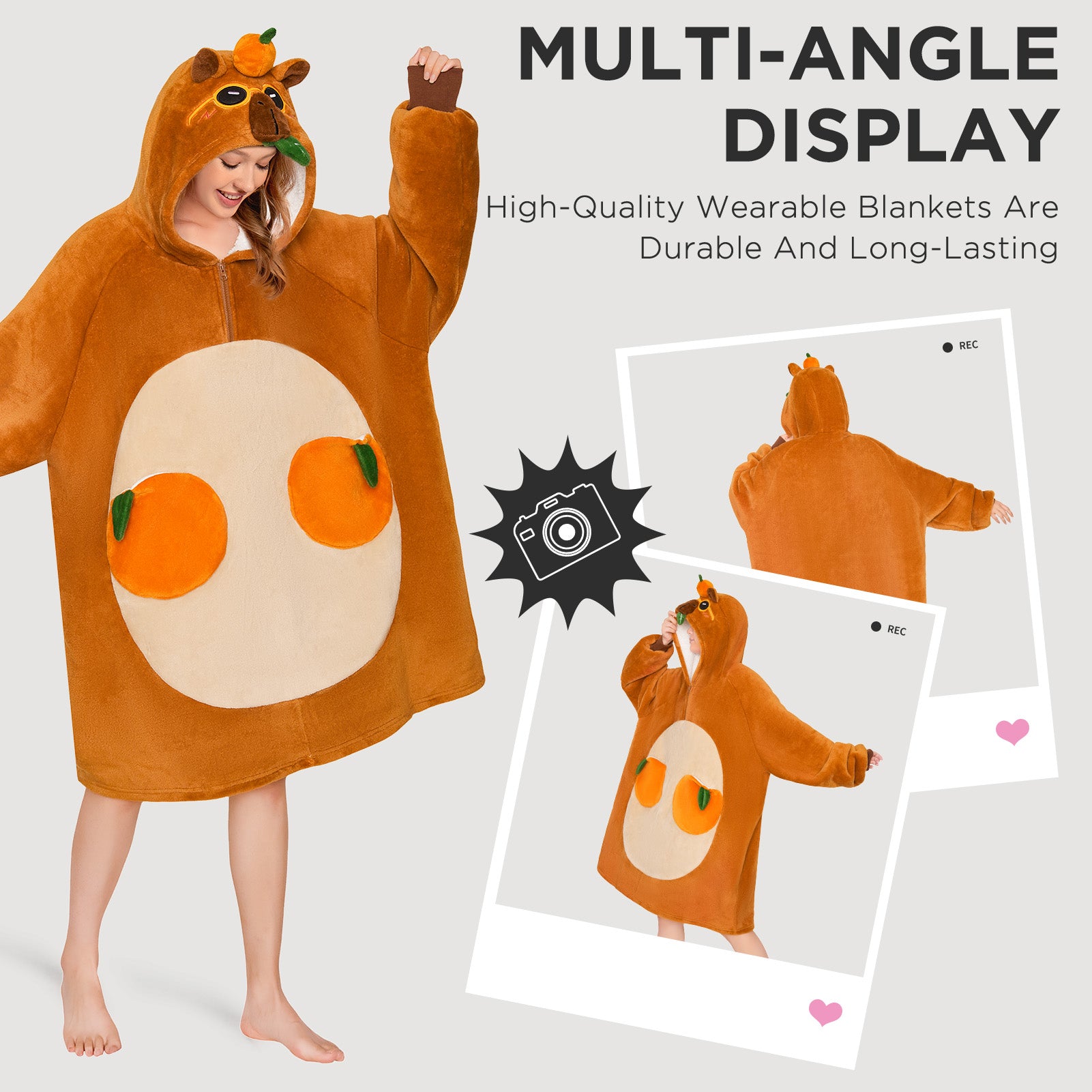 OLAOLA Capybara Wearable Blanket Hoodie For Adult Oversized Animal Onesie Hooded Blanket Soft Warm Cozy Sherpa Fleece Sweatshirt