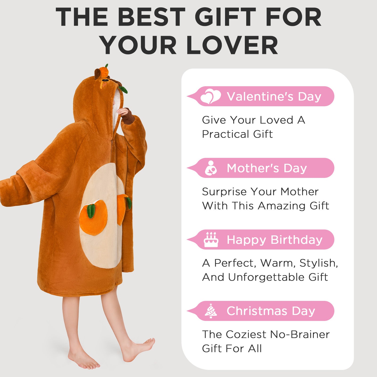 OLAOLA Capybara Wearable Blanket Hoodie For Adult Oversized Animal Onesie Hooded Blanket Soft Warm Cozy Sherpa Fleece Sweatshirt